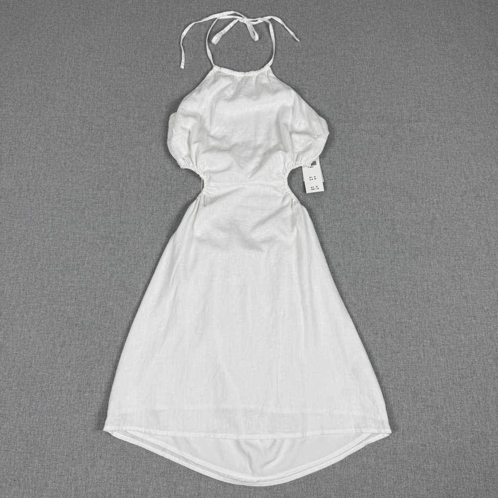 Abercrombie & Fitch White Linen Blend Cutout Halter Midi Dress XS NWT Summer
